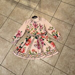 Dalia Macphee Vintage OG Pink Multi ColorElegant Floral Belted Fancy Dress